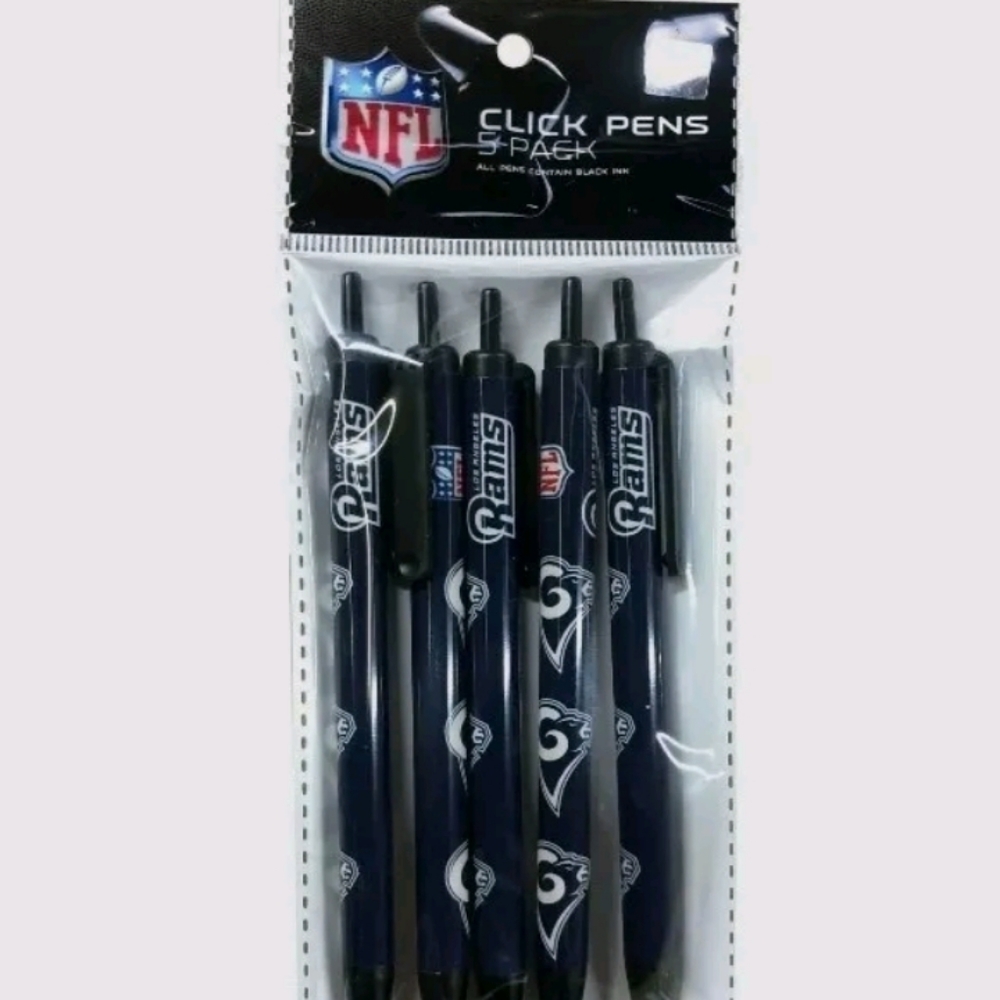 Los Angeles LA Rams Click Pens 5 Pack Black Ink Football NFL